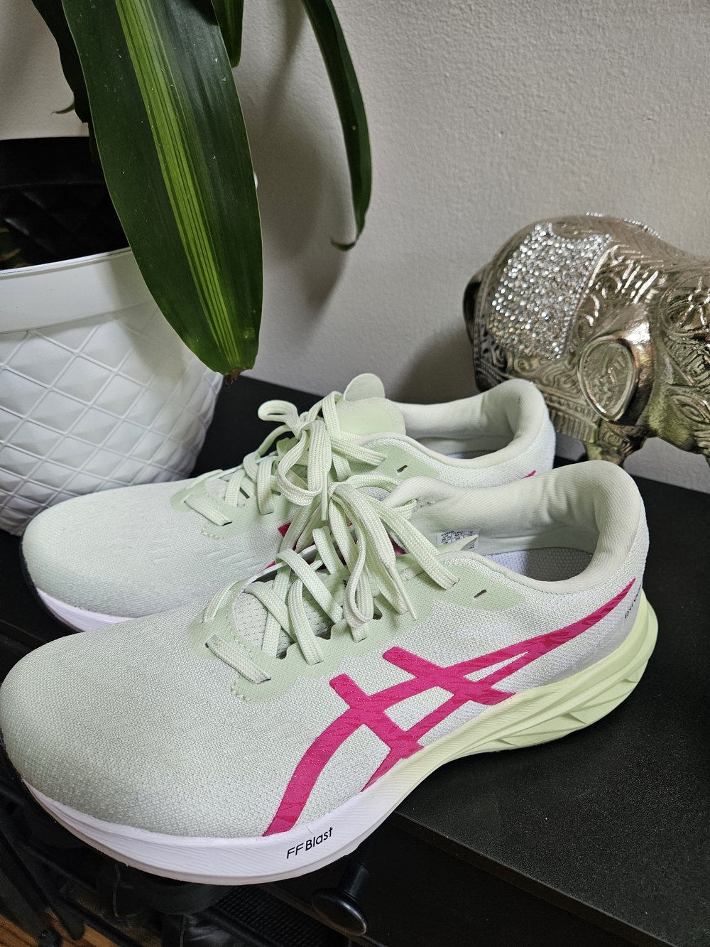 Asics Women's Dynablast Light Green Running Shoes with Pink Accent